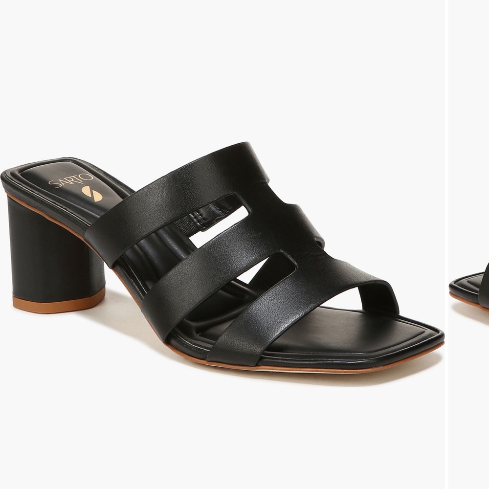 Franco Sarto Black Leather Block Heel Sandals
